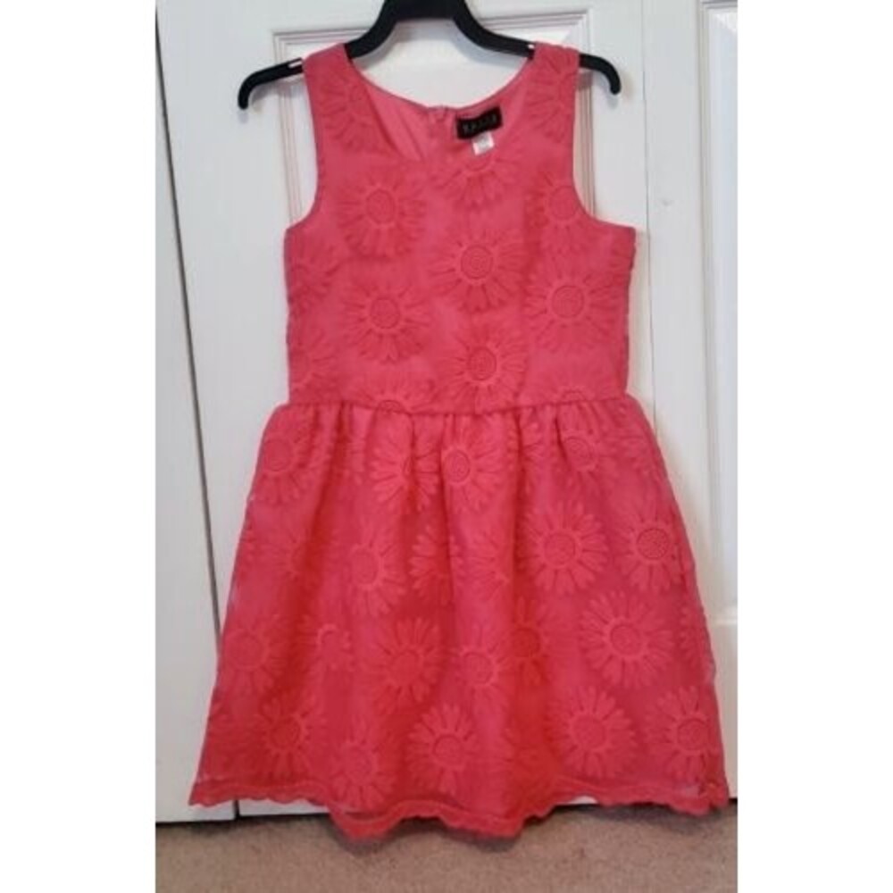 Guess Girl Pink Floral Embroidered Sleeveless Party Dress Fit and Flare L 14 EUC